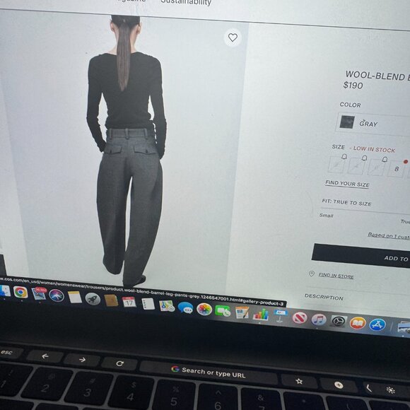 COS Wool-Blend Barrel-Leg Pants, Size 2 - Picture 3 of 4